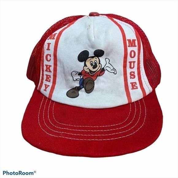 Vintage Mickey Mouse Trucker Hat Snap Back Red - Picture 1 of 8